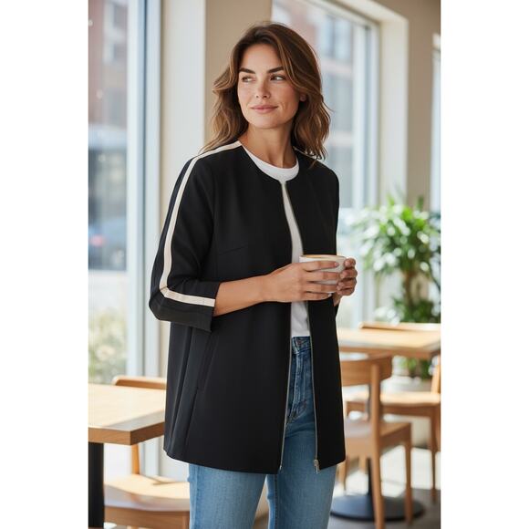 NWT Beatrice.B Zip-Up Jacket Blazer Adjustable Waist Wool Italy Womens Size 12 - Picture 1 of 13